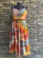 Load image into Gallery viewer, Custom 2 Piece Geode Linen/Rayon Bralette &amp; Midi Skirt Set in ‘Rustic Rainbow’ for Shellby
