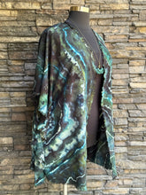 Load image into Gallery viewer, Women’s 1X Geode Linen/Hemp Kimono with Frayed Hem in ‘Moss Agate’
