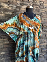 Load image into Gallery viewer, Women’s One Size (S-3X) Geode 100% Rayon Tie Front Caftan Dress in ‘Boulder Turquoise’
