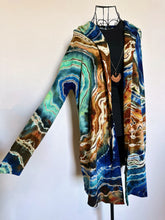 Load image into Gallery viewer, Custom Reverse Geode Hooded Cardigan in ‘Azurite’ for Becky
