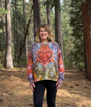 Load image into Gallery viewer, Women’s XL Heart Pullover Sweatshirt with Pockets &amp; Thumbholes in ‘Rustic Rainbow’
