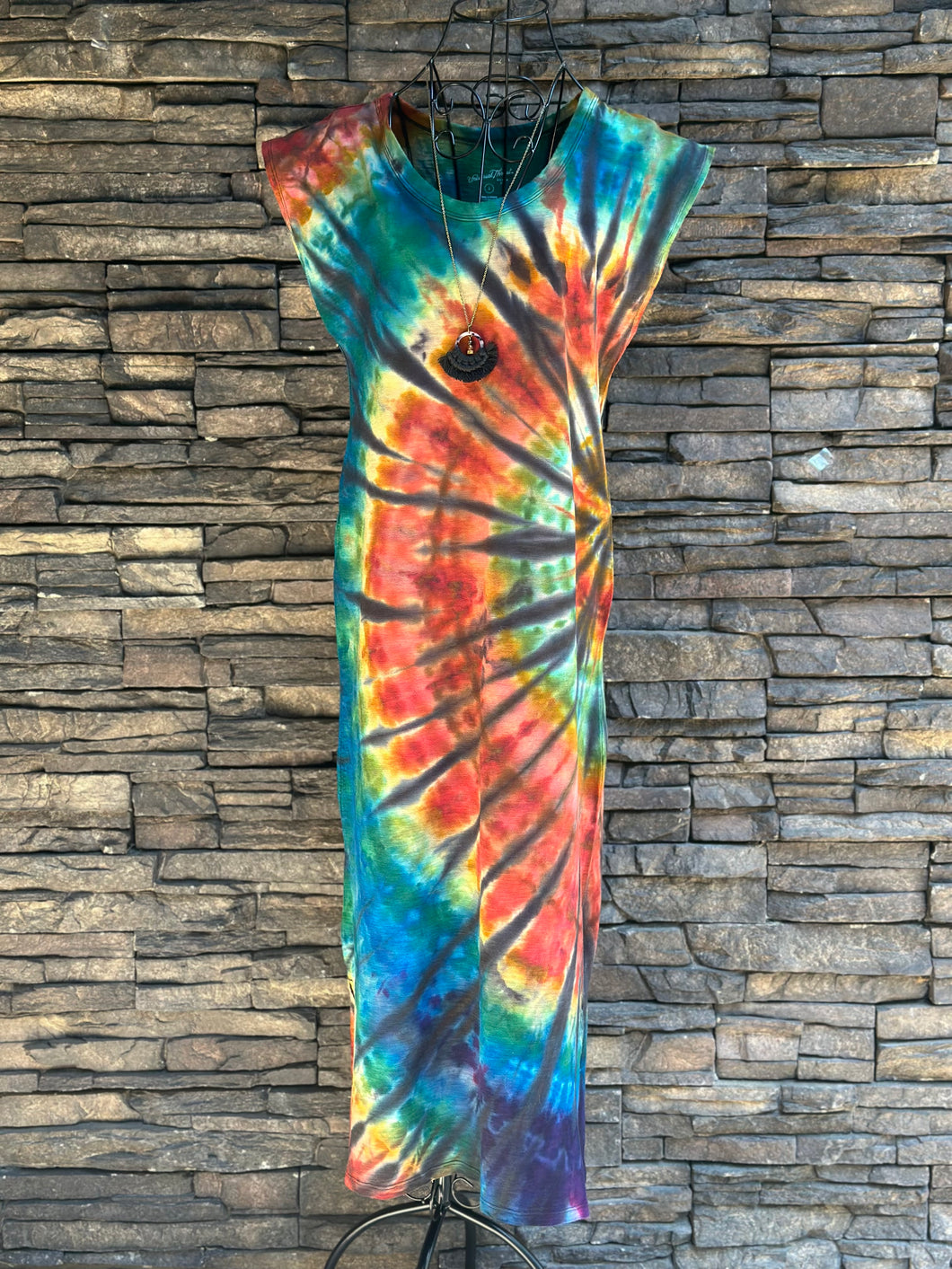 Women’s Small (can fit a medium too) U-Neck 100% cotton Midi Dress in ‘Bold As Love’