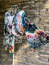 Load image into Gallery viewer, Women’s Small (can fit a medium too) Geode Bell Sleeved Kimono Wrap Top with Tie in ‘Pinot Sage’
