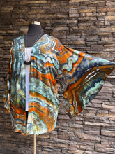 Load image into Gallery viewer, Women’s Medium (can fit a large, too) Geode Hand-sewn Bell Sleeved Kimono with Pockets in ‘Boulder Turquoise’
