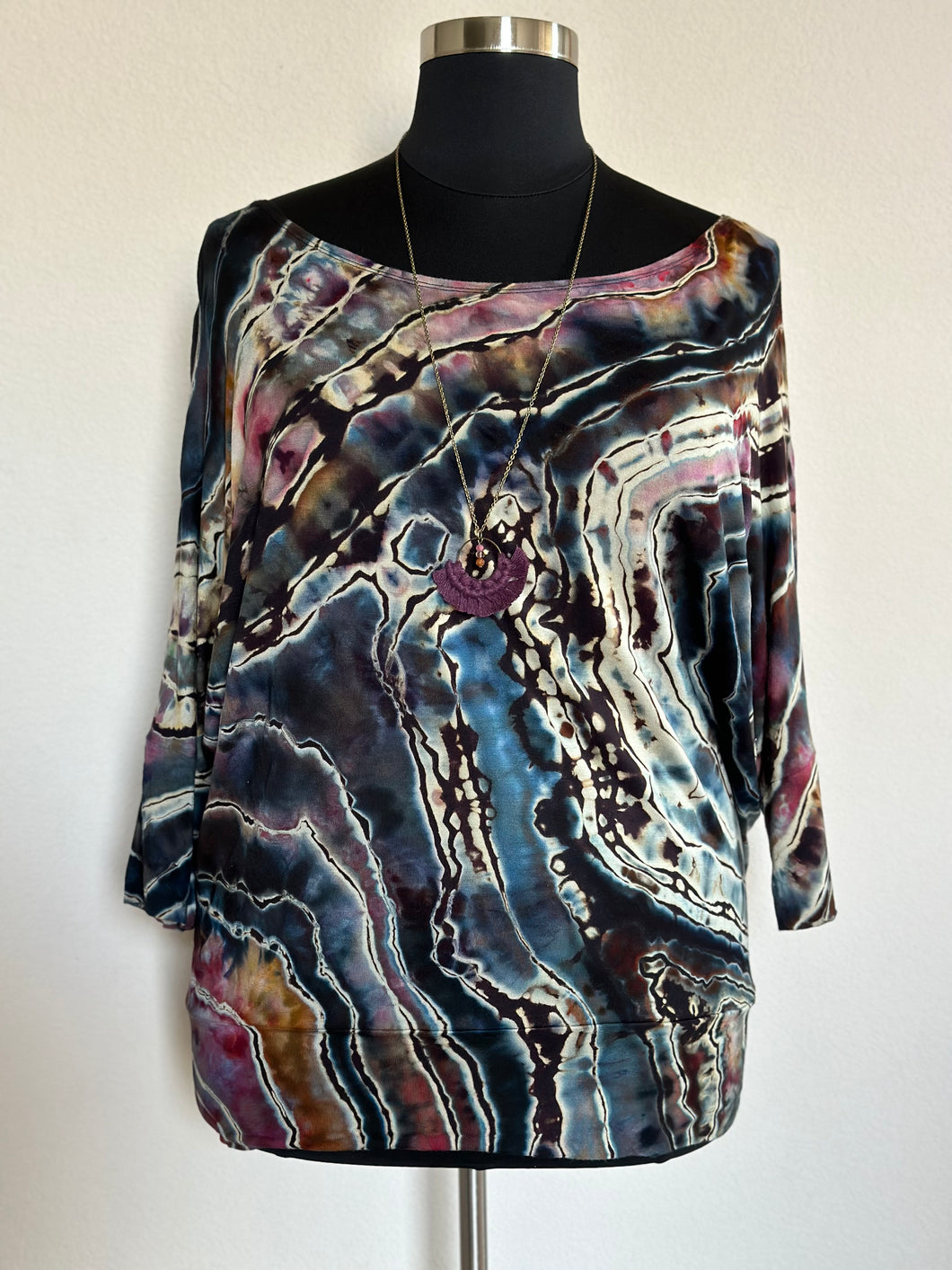 Custom Reverse Geode 3/4 Sleeve Wide Neck Top in ‘Pinot Sage’ for Rachael