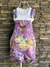 Load image into Gallery viewer, Women’s Size 28 Distressed Denim Overall Shorts in ‘Sugar Plum’

