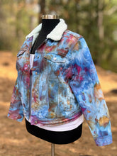 Load image into Gallery viewer, Women’s XXL Upcycled Sherpa Lined Denim Jacket in ‘Bird Song’
