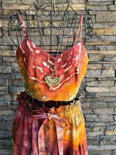 Load image into Gallery viewer, *DISCOUNTED* (due to mended damage on strap) Women’s Small Geode Tie-Waist Midi Skirt &amp; Cropped Bralette Tank Top Set in ‘Rustic Rainbow’
