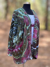 Load image into Gallery viewer, Women’s XS (but runs big—can fits up to a L/XL) Upcycled Athleta Geode Oversized Heavyweight Mantra Hooded Cardigan with Thumbholes &amp; Pockets in ‘Sage Blossom’
