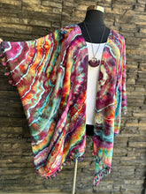 Load image into Gallery viewer, Women’s Medium-3X Geode Asymmetrical Rayon Kimono with Lace Back &amp; Tassel Hem in ‘Cosmic Eyes’
