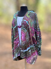Load image into Gallery viewer, Women’s XS (but runs big—can fits up to a L/XL) Upcycled Athleta Geode Oversized Heavyweight Mantra Hooded Cardigan with Thumbholes &amp; Pockets in ‘Sage Blossom’
