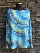 Load image into Gallery viewer, Women’s 3X Geode Long Sleeved Boat Neck Top with Thumbholes in ‘Tahitian Seas’
