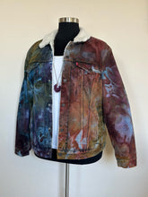 Load image into Gallery viewer, Custom Ice Dyed Upcycled Levi’s Sherpa Lined Jacket in ‘Rustic Rainbow’ for Meredith
