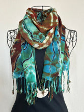 Load image into Gallery viewer, Reverse Geode 100% Rayon Scarf with Fringe in ‘Colla Wood’
