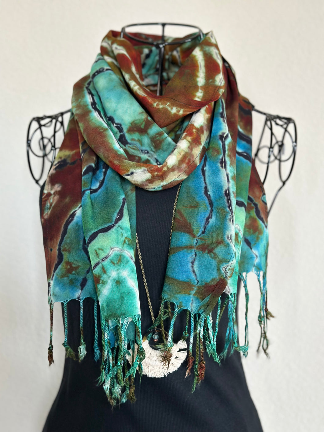Reverse Geode 100% Rayon Scarf with Fringe in ‘Colla Wood’