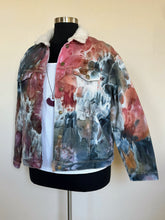 Load image into Gallery viewer, Women’s XL Ice Dyed Boyfriend Sherpa Lined Denim Jacket in ‘Pinot Sage’
