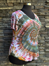 Load image into Gallery viewer, Women’s XL V-Neck Short Sleeved Rayon Shirt in ‘Pinot Sage &amp; Teal’
