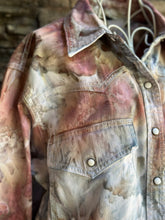 Load image into Gallery viewer, Women’s Large Banana Republic Long Sleeved Denim Shirt with Pearl Snap Buttons in ‘Brushed Steel’
