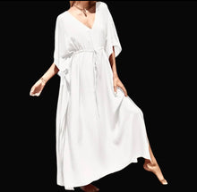 Load image into Gallery viewer, Women’s One Size (S-3X) Geode 100% Rayon Tie Front Caftan Dress in ‘Rooster’

