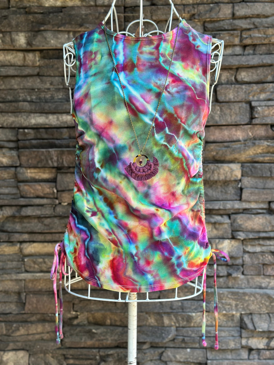 Women’s Medium Ribbed Geode Tank Top with Side Ruching & Ties in ‘Cosmic Eyes’