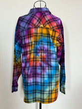 Load image into Gallery viewer, Women’s Medium Upcycled Rainbow Spiral Flannel Shirt
