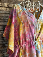 Load image into Gallery viewer, Women’s Medium (but can fit S-XL) Geode Caftan Swim Cover-up with Drawstring Waist &amp; Button Front in ‘Bird Song’
