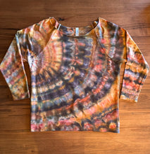 Load image into Gallery viewer, Custom Reverse Geode Rayon Button Up Shirt in ‘Starling’, 3/4 sleeve Raglan Top, Zipper Pouch and Dish Towel for Sarah
