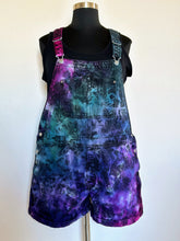 Load image into Gallery viewer, Women’s XXL Reverse Ice Dyed Denim Overall Shorts in ‘Mermaid Tail’
