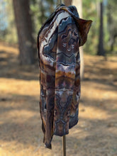 Load image into Gallery viewer, Custom Reverse Geode Hooded Cardigan in ‘Turkey Tail Mushroom’ for Lynne
