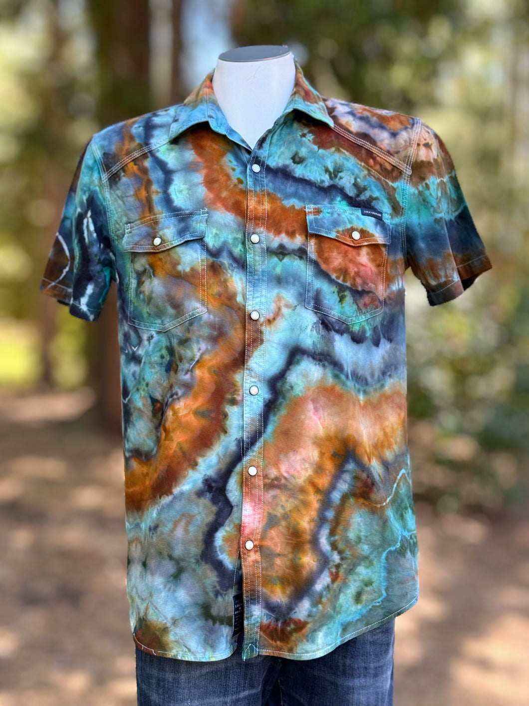 Men’s Small Lucky Brand Geode Pearl Snap Button Up Shirt in ‘Boulder Turquoise’