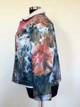 Load image into Gallery viewer, Women’s XL Ice Dyed Boyfriend Sherpa Lined Denim Jacket in ‘Pinot Sage’
