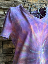 Load image into Gallery viewer, Women’s Small V-Neck T-Shirt in ‘Sugar Plum’ Spiral
