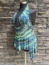 Load image into Gallery viewer, Women’s Large Hand-Sewn ‘Mantra’ Halter Style Flowy Asymmetrical Tank Top in ‘Dark Enchantment’
