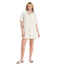 Load image into Gallery viewer, Women’s XL Short Sleeved Button Down Denim Shirt Dress with Pockets in ‘Brushed Steel’
