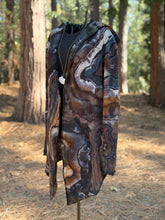 Load image into Gallery viewer, Custom Reverse Geode Hooded Cardigan in ‘Turkey Tail Mushroom’ for Lynne
