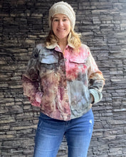 Load image into Gallery viewer, Women’s Large (can fit a medium, too) Ice Dyed Sherpa Lined Denim Jacket in ‘Pinot Sage’
