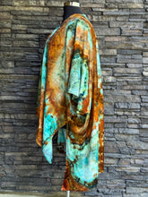 Load image into Gallery viewer, Women’s One Size (fits large-3X best) Hand-sewn Geode Bamboo Velour Duster Kimono in ‘Boulder Turquoise’
