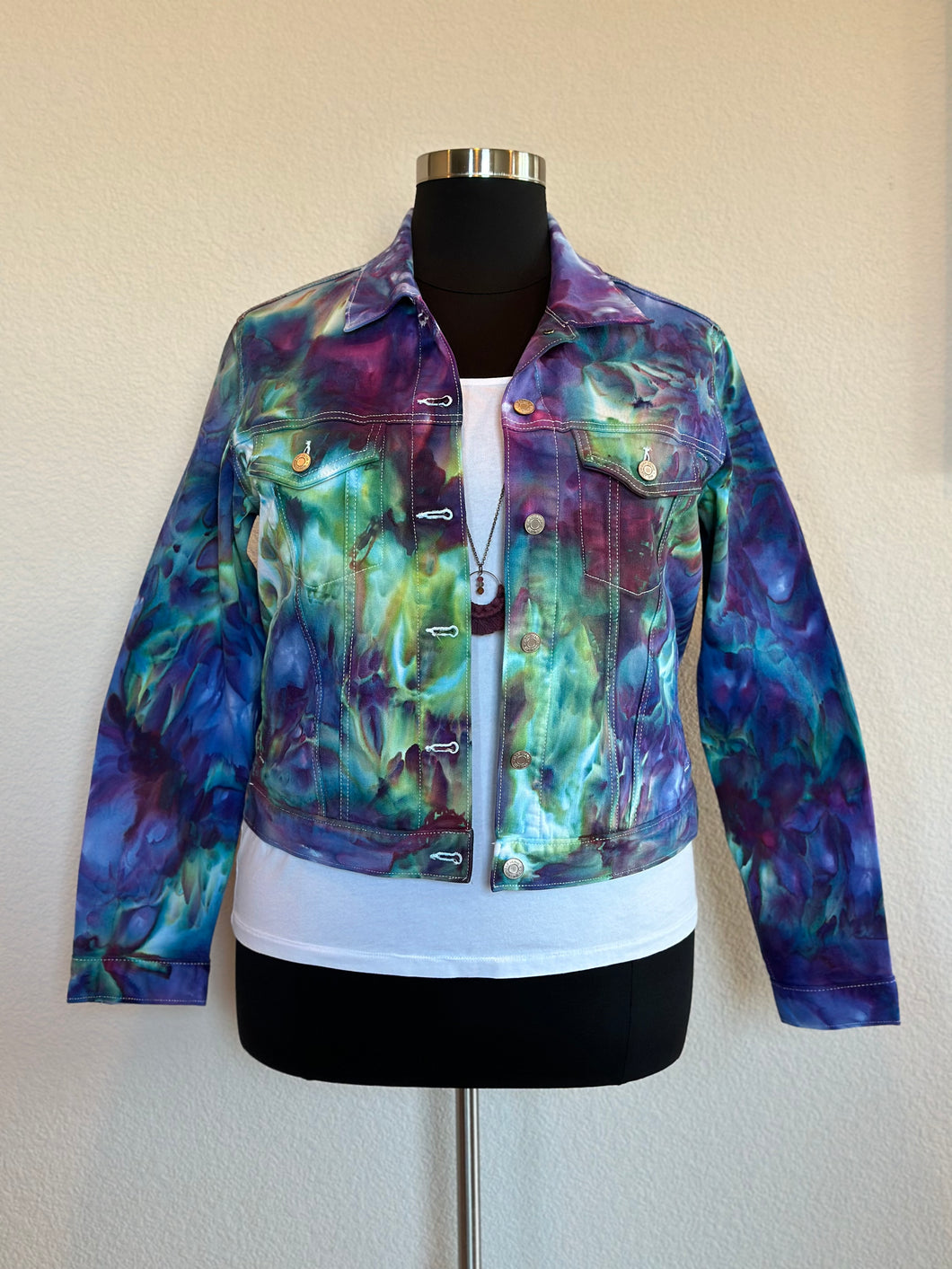 Custom Ice Dyed Denim Jacket in’MindBender B’ for Agni