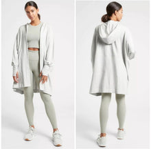 Load image into Gallery viewer, Women’s XS (but runs big—can fits up to a L/XL) Upcycled Athleta Geode Oversized Heavyweight Mantra Hooded Cardigan with Thumbholes &amp; Pockets in ‘Sage Blossom’
