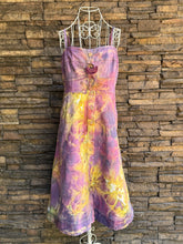 Load image into Gallery viewer, Women’s XL Ice Dyed Midi A-Line Denim Corset Dress with Pockets in ‘Sugar Plum’

