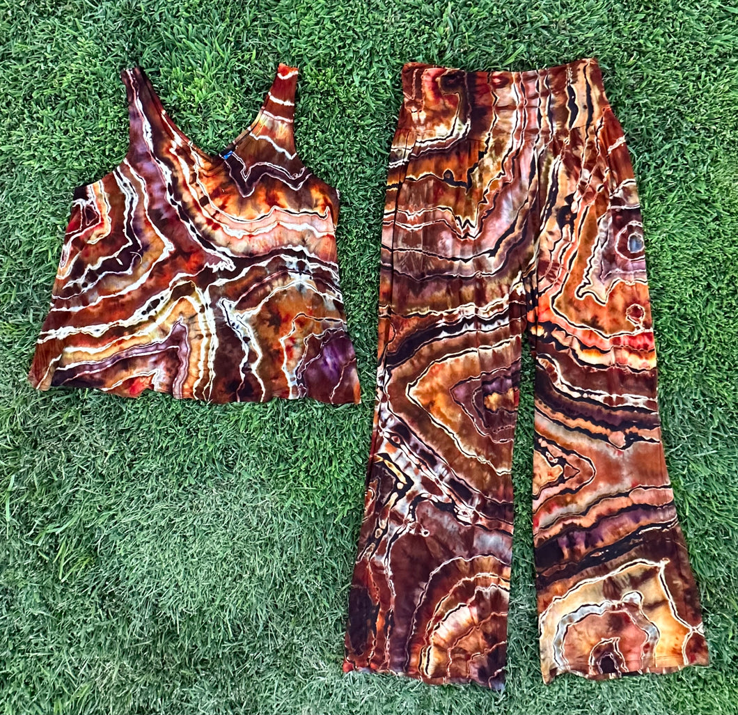 Custom Reverse Geode Palazzo Pants and Tank Set in ‘Silk Banded Lace Agate’ for Mary