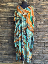 Load image into Gallery viewer, Women’s One Size (S-3X) Geode 100% Rayon Tie Front Caftan Dress in ‘Boulder Turquoise’
