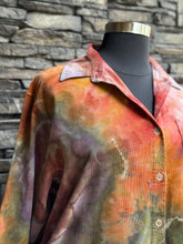 Load image into Gallery viewer, Women’s Large (can fit an XL too) Oversized Geode Corduroy Long Sleeve Button Up Shirt with Pockets in ‘Rustic Rainbow’
