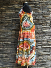 Load image into Gallery viewer, Women’s XL Pact Organic Cotton Geode Fit &amp; Flare Open Criss-Cross Back Maxi Dress with Pockets in ‘Rustic Rainbow’
