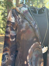 Load image into Gallery viewer, Custom Reverse Geode Hooded Cardigan in ‘Turkey Tail Mushroom’ for Lynne
