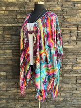 Load image into Gallery viewer, Women’s Medium-3X Geode Asymmetrical Rayon Kimono with Lace Back &amp; Tassel Hem in ‘Cosmic Eyes’
