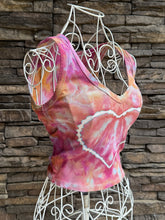 Load image into Gallery viewer, Women’s Small V-neck Cropped Tank Top with Heart in ‘Bird Song’
