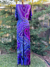 Load image into Gallery viewer, Custom Reverse Geode Surplice Maxi Dress in ‘Purple Haze’ for Mary
