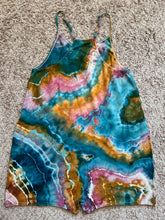 Load image into Gallery viewer, Women’s Large Geode Harem Shorts Romper in Aqua, Gold &amp; Pink
