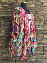 Load image into Gallery viewer, Women’s Medium-3X Geode Asymmetrical Rayon Kimono with Lace Back &amp; Tassel Hem in ‘Cosmic Eyes’
